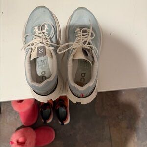 On Running Sky Blue and White Athletic Shoes